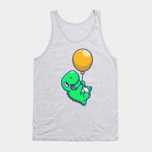 Cute Dinosaur Floating With Balloon Cartoon Tank Top